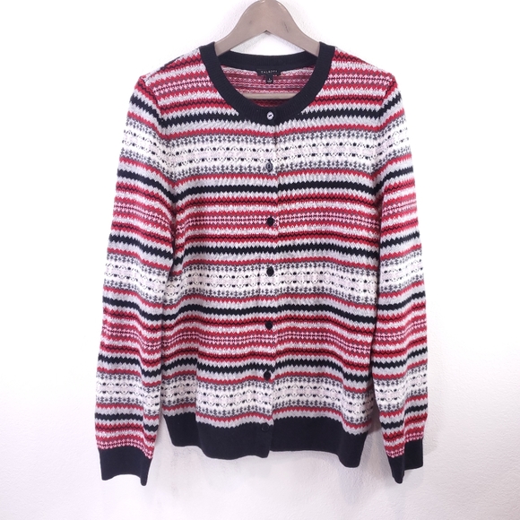 Talbots Sweaters - Talbots Red/Black Lambswool Fair Isle Cardigan Sweater